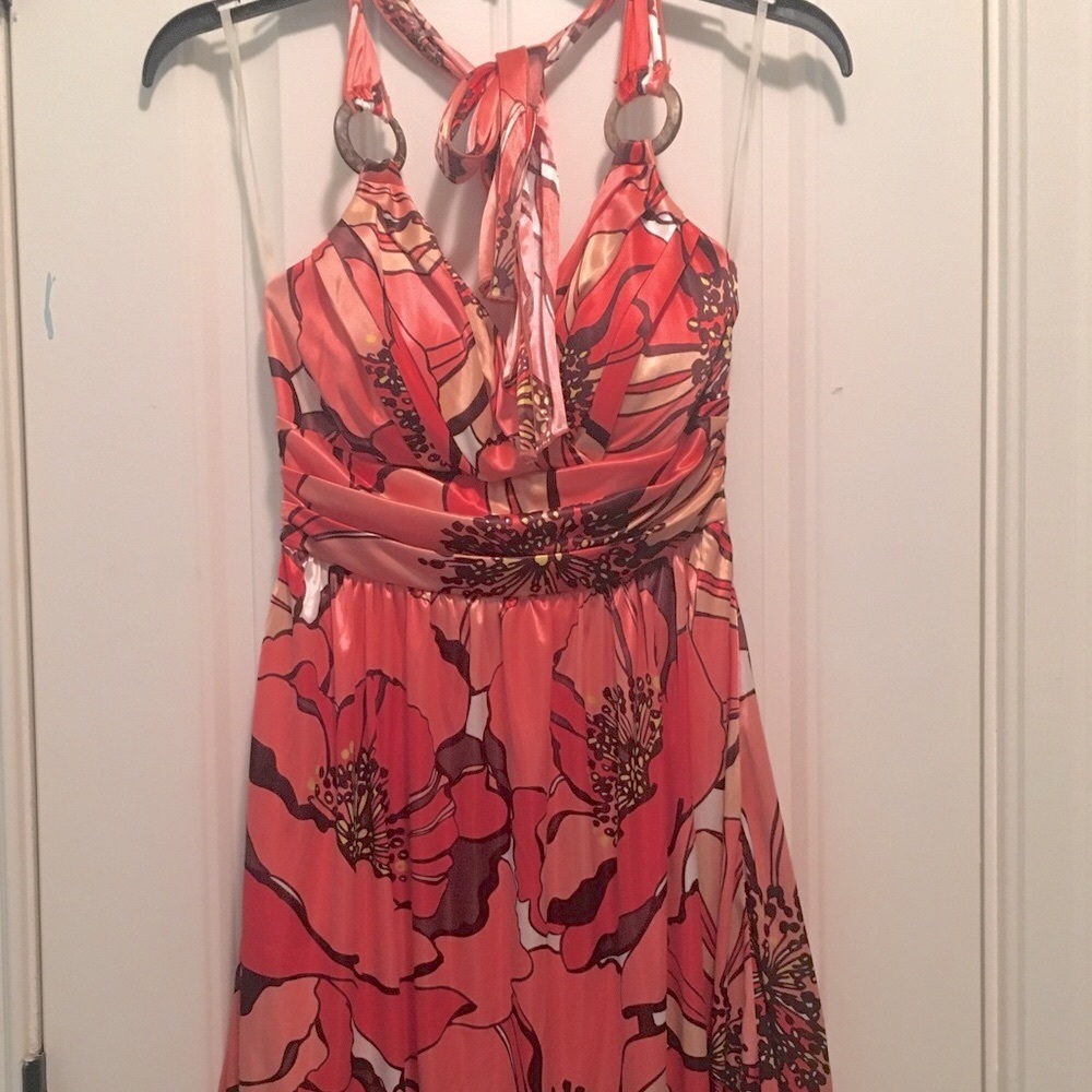 Satin Floral Halter Dress